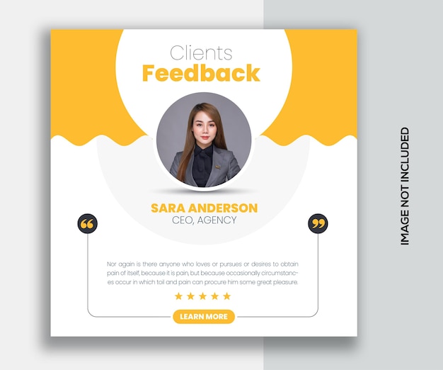 PSD testemunho de feedback do cliente postagem de mídia social modelo de design de banner web