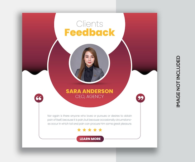 PSD testemunho de feedback do cliente postagem de mídia social modelo de design de banner web