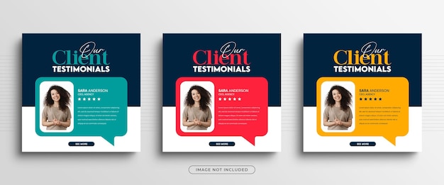 Testimonios de clientes limpios y simples o comentarios de clientes revisan la plantilla de banner de publicaciones en las redes sociales