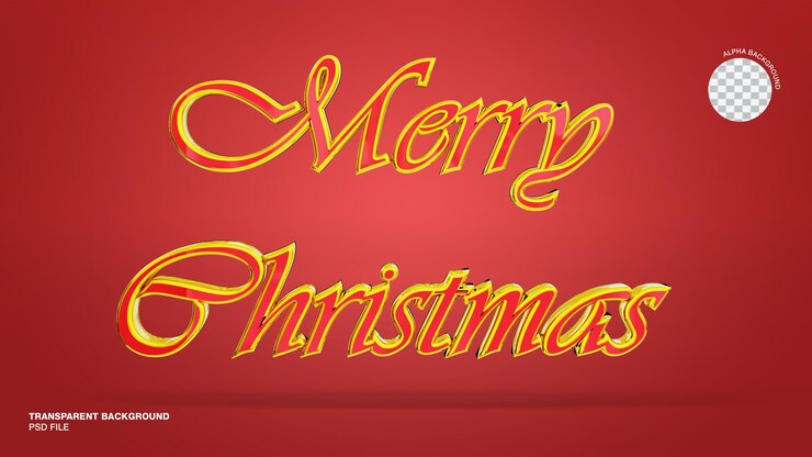 PSD testo di buon natale 3d con sfondo rosso trasparente render isolato psd