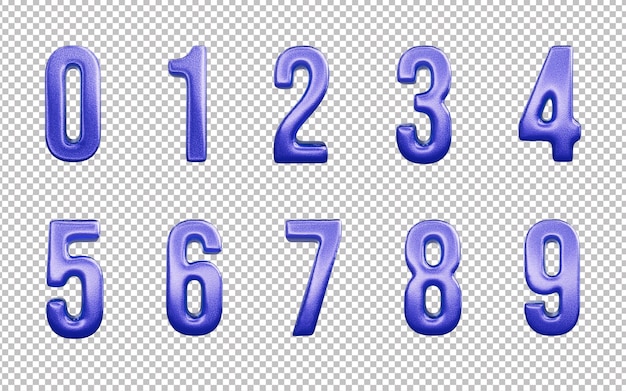 Testo di set di numeri blu 3d o set di testo di numeri da 0 a 1 3d