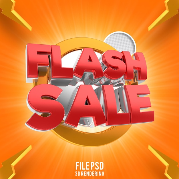 Testo di vendita flash con sconto nel rendering 3d