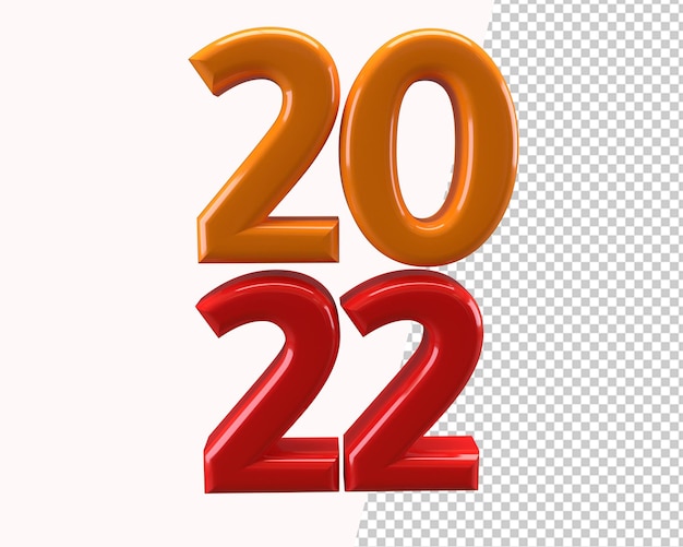 Testo rosso 2022 rendering 3d isolato su trasparente