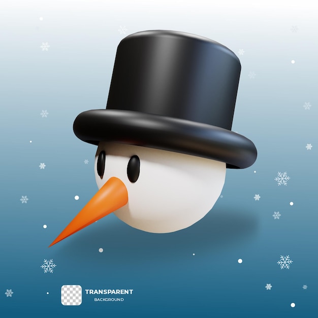 PSD tête de bonhomme de neige 3d avec illustration de chapeau noir