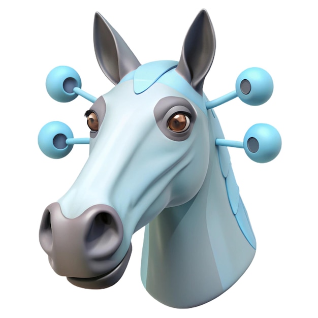 une tête de cheval bleu avec des yeux et des yeux faits par un robot