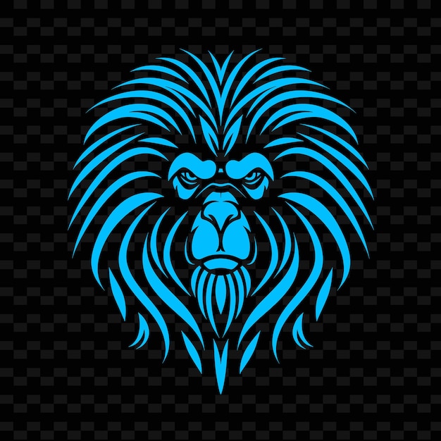 PSD une tête de lion bleu avec une crinière bleue sur un fond noir