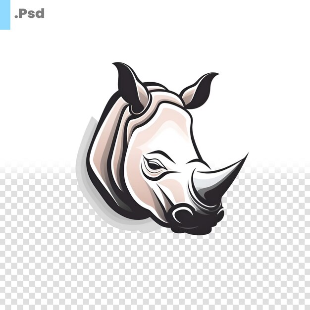 PSD tête de rhinocéros isolée sur fond blanc modèle psd d'illustration vectorielle