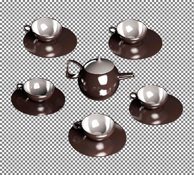 teteras y tazas aisladas en blanco