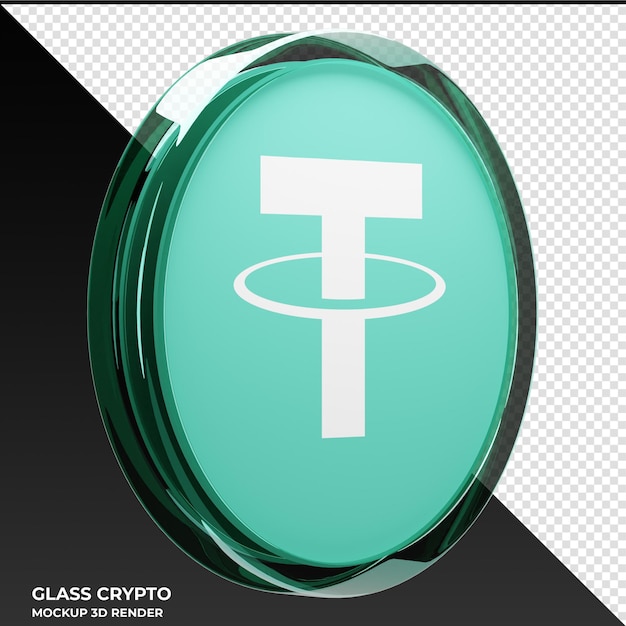 Tether USDT Glass Crypto Coin 3D'illustrazione