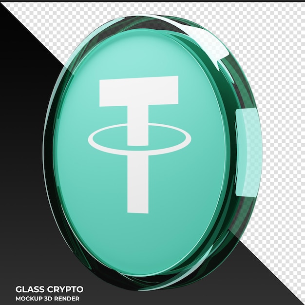 Tether USDT Glass Crypto Coin 3D'illustrazione