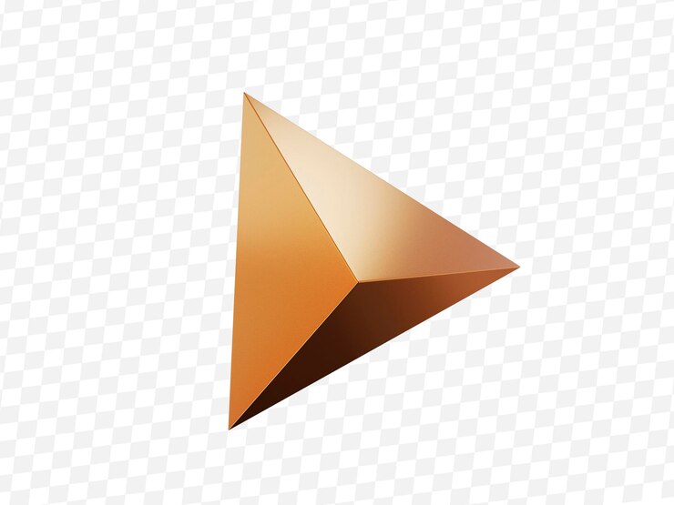 PSD tetraedro de forma de oro 3d figura simple de metal para su diseño en un fondo aislado