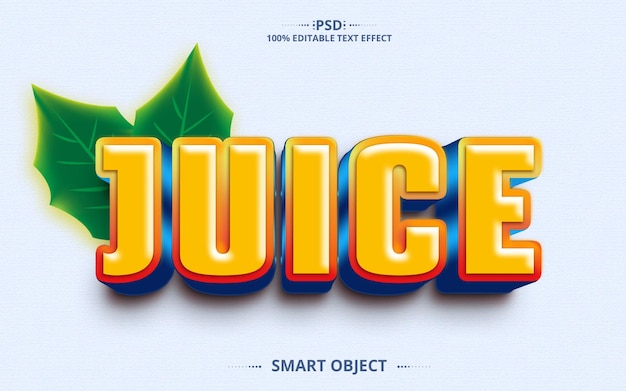 Text Effect juice with PSD File a green leaf on the bottom