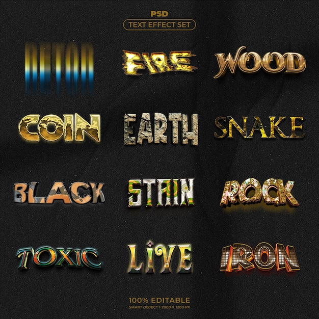 Text Effect Set in PSD Format with Various Styles
