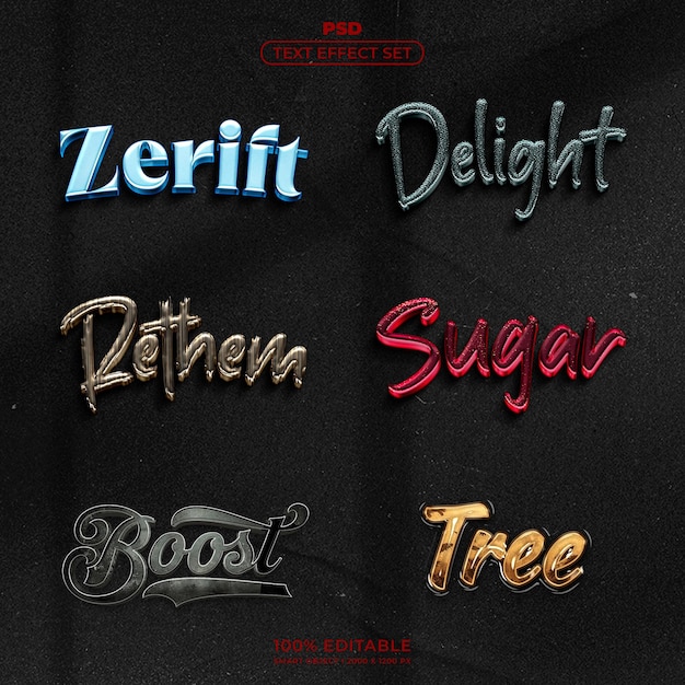 Text-Effekt-Set Stilvolle 3D-Buchstaben-Designs