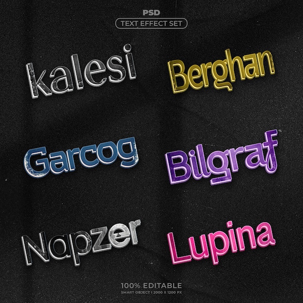 Text-Effekte PSD-Set mit glänzenden und metallischen Stilen
