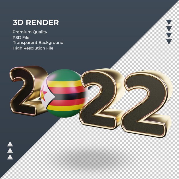 Texte 3D 2022 drapeau Zimbabwe rendu vue de droite