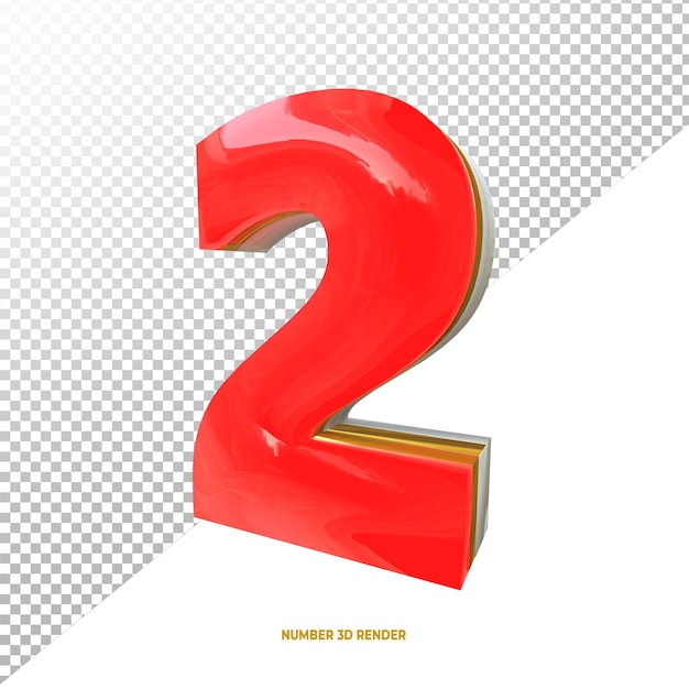 Texte 3D Numéro Deux Couleur Rouge