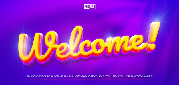 PSD texte 3d personnalisé bienvenue texte modifiable effet de texte de style 3d