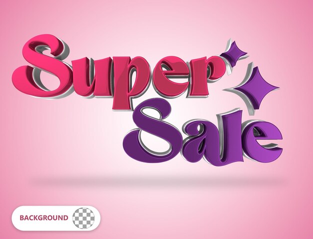 PSD texte 3d super sale rose et violet pour la composition rendue