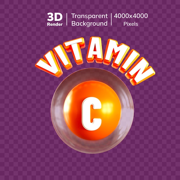 Le texte 3D de la vitamine premium en icône de vitamine C