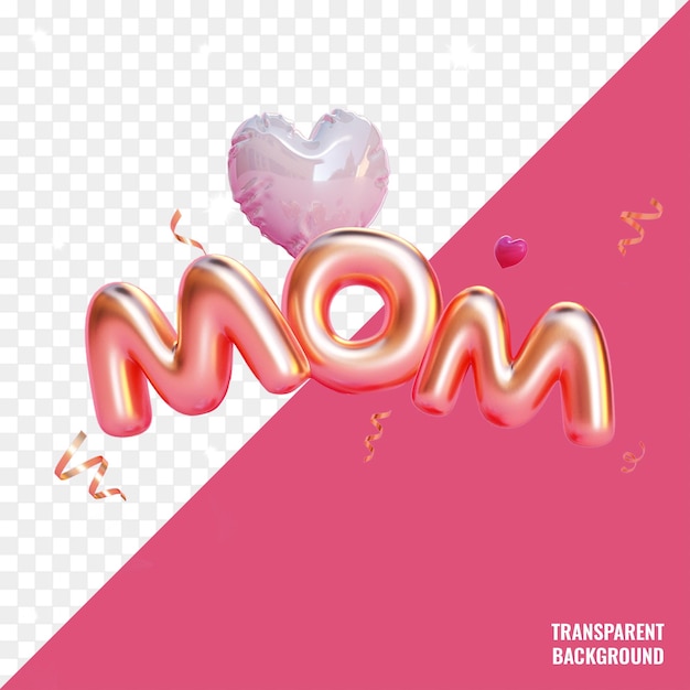 texte de maman avec ballon coeur psd transparent