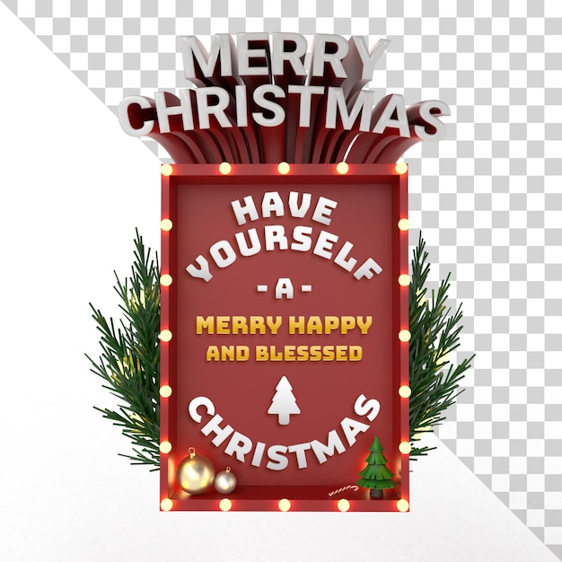 Texte modifiable d'événement de vacances d'objet isolé de joyeux Noël 3D avec la conception de couronne et de lampe