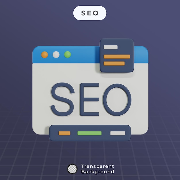 PSD texte seo 3d sur l'illustration de la fenêtre du site web