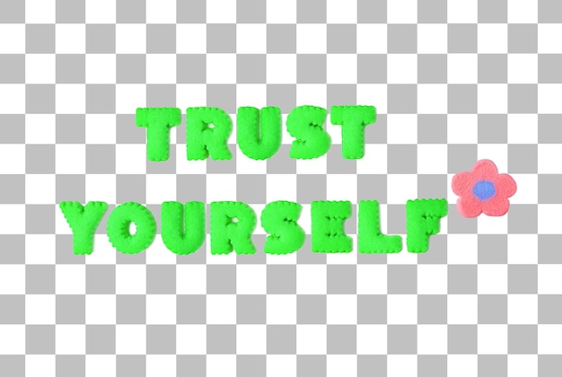 PSD texte de trust yourself écrit avec des biscuits d'alphabet vert citron sur un fond transparent