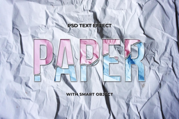 PSD texteffekt aus geschnittenem papier mit zerknittertem papierhintergrund