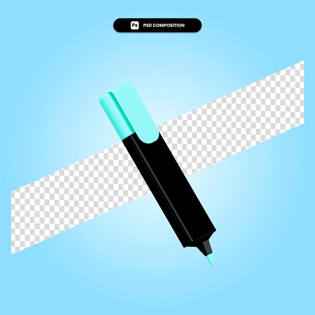 PSD textmarker 3d-render-illustration isoliert