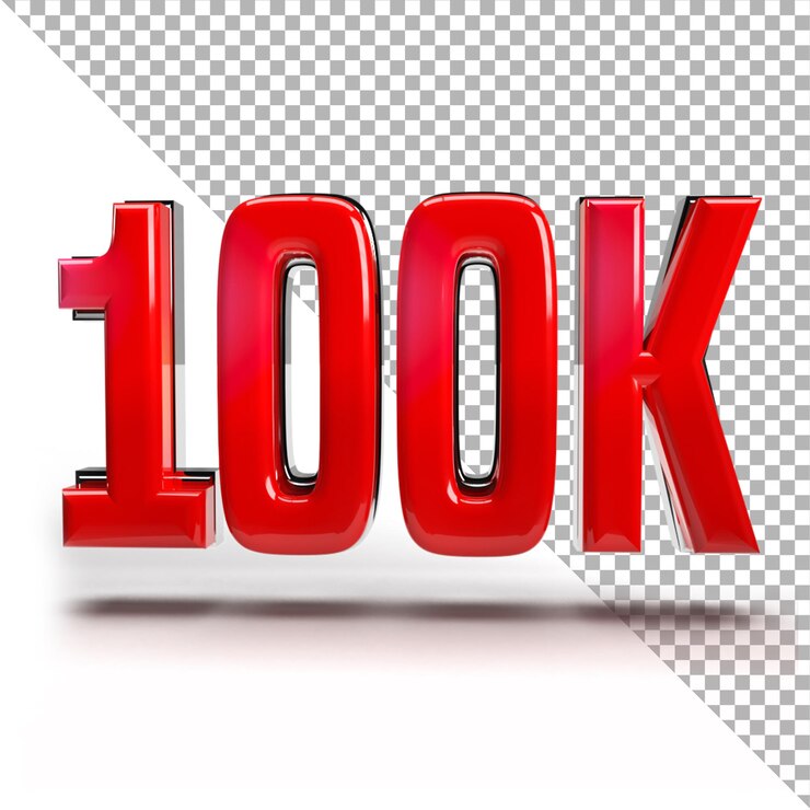 PSD texto en 3d de 100k seguidores, 3d celebración de 100k seguidores, texto en 3d transparente