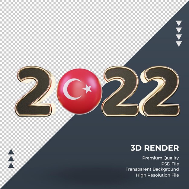 Texto 3d 2022 bandeira da turquia renderizando vista frontal