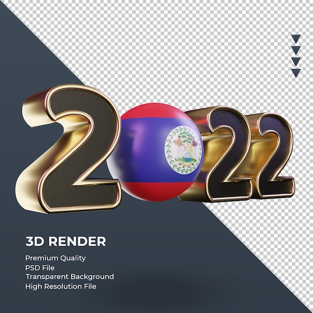 PSD texto 3d 2022 bandeira de belize renderizando vista esquerda