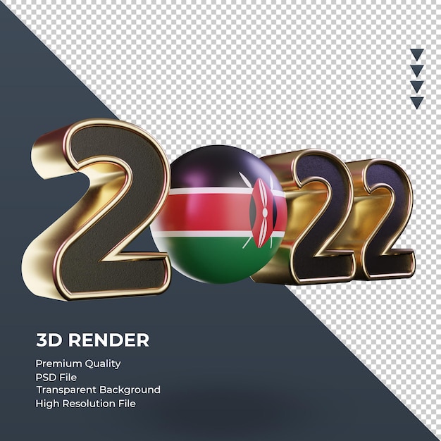 Texto 3d 2022 bandeira do quênia renderizando vista esquerda