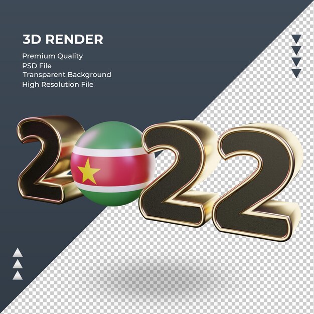 PSD texto 3d 2022 bandeira do suriname renderizando vista direita