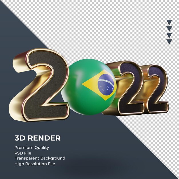 Texto en 3D 2022 bandera de Brasil renderizado vista izquierda