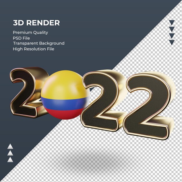 Texto 3D 2022 bandera de Colombia renderizado vista derecha