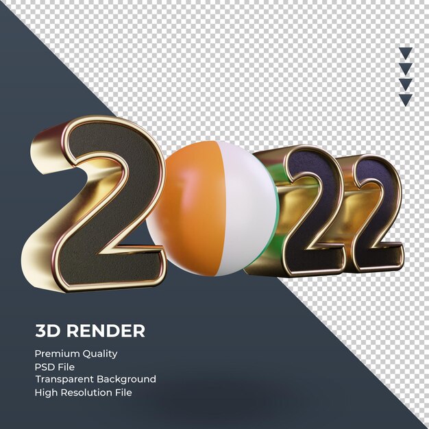 Texto 3d 2022 bandera de Costa de Marfil renderizado vista izquierda