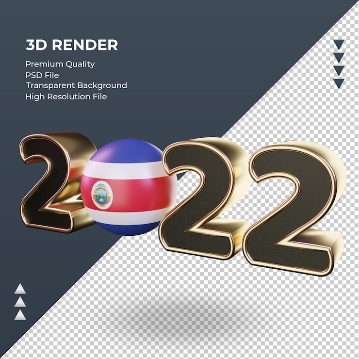 PSD texto 3d 2022 bandera de costa rica renderizado vista derecha
