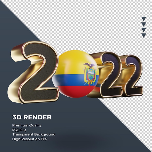 PSD texto en 3d 2022 bandera de ecuador renderizado vista izquierda
