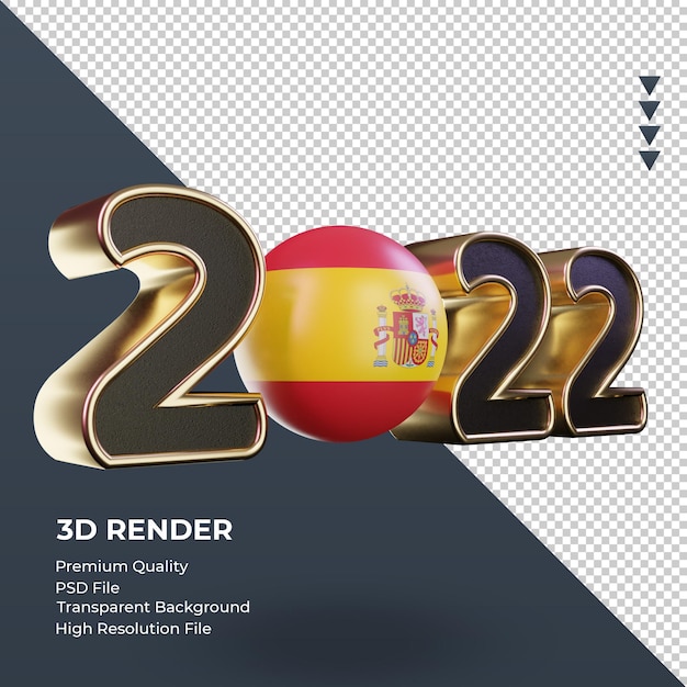 PSD texto en 3d 2022 bandera de españa renderizado vista izquierda