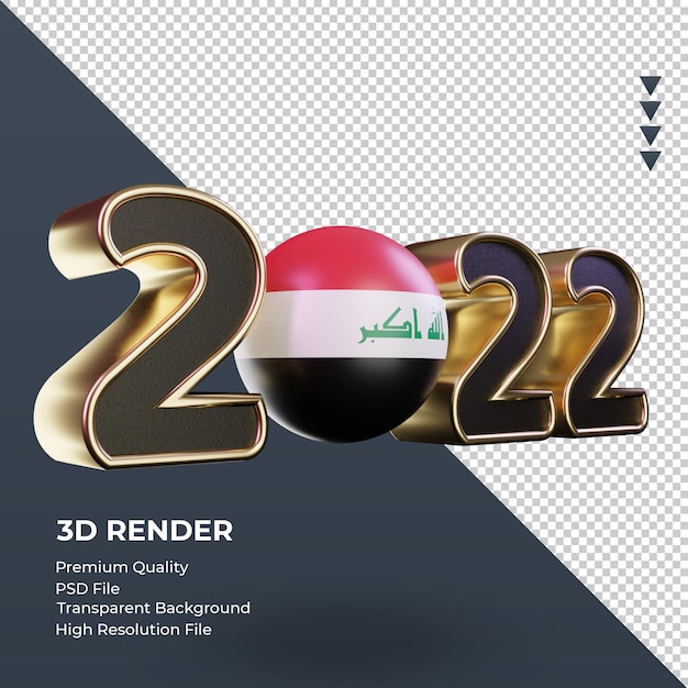 Texto en 3D 2022 bandera de Irak renderizado vista izquierda