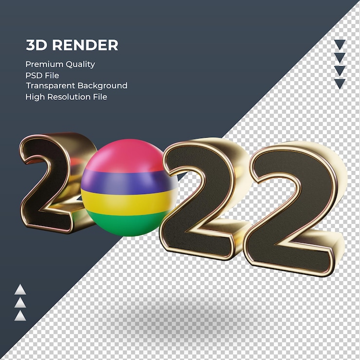 PSD texto 3d 2022 bandera de mauricio renderizado vista derecha