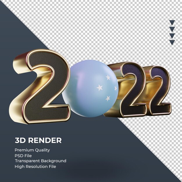 Texto en 3D 2022 bandera de Micronesia renderizado vista izquierda