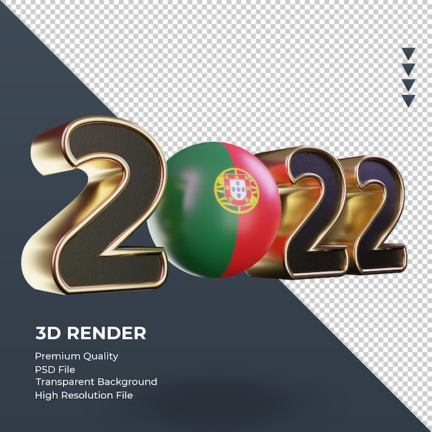 PSD texto en 3d 2022 bandera de portugal renderizado vista izquierda