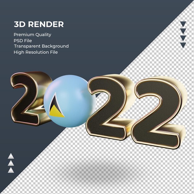 Texto en 3D 2022 bandera de Santa Lucía renderizado vista derecha
