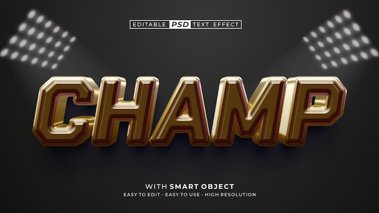 PSD texto 3d champ efecto de texto estilo de texto editable