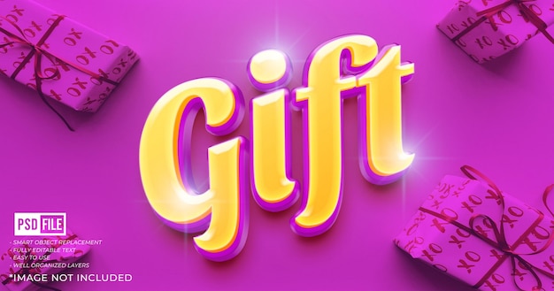 Texto 3D de presente com efeito de fonte de estilo 3D editável