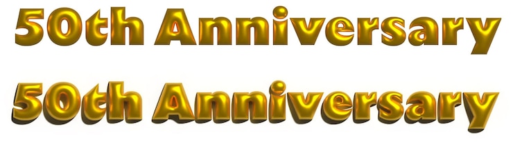 PSD texto 3d dorado 50o aniversario con y sin sombra ideal para eventos y celebraciones de aniversario
