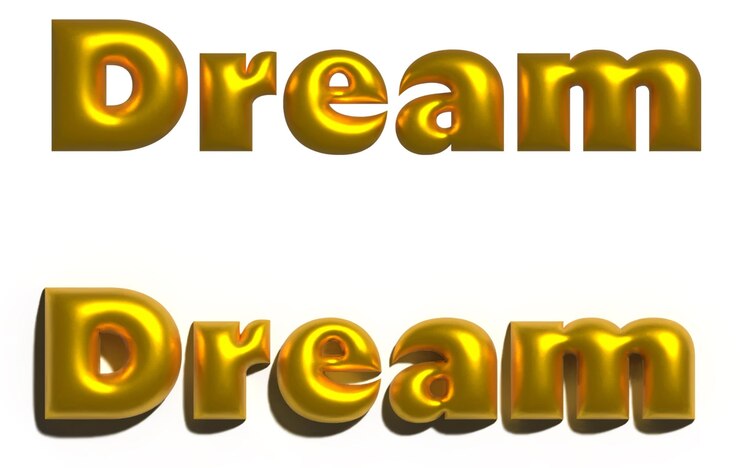 PSD texto 3d dorado sueño con y sin sombra ideal para carteles motivacionales proyectos personales y i